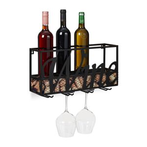 Nástenný stojan na víno s držiakom na sklo čierna RD7428 4ks